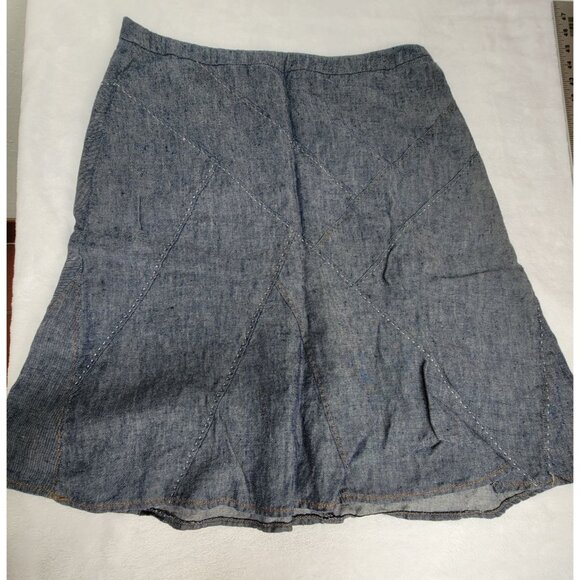 CAbi Style #930 Womens Blue Linen Skirt Flared Topstitch Patchwork A-Line Size 6 - Picture 1 of 8
